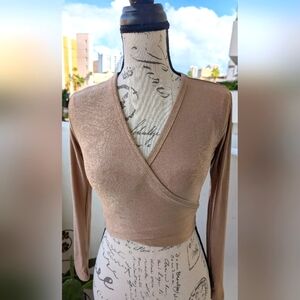 VINTAGE Gold Metallic Wrap Blouse Shirt Top Size Medium